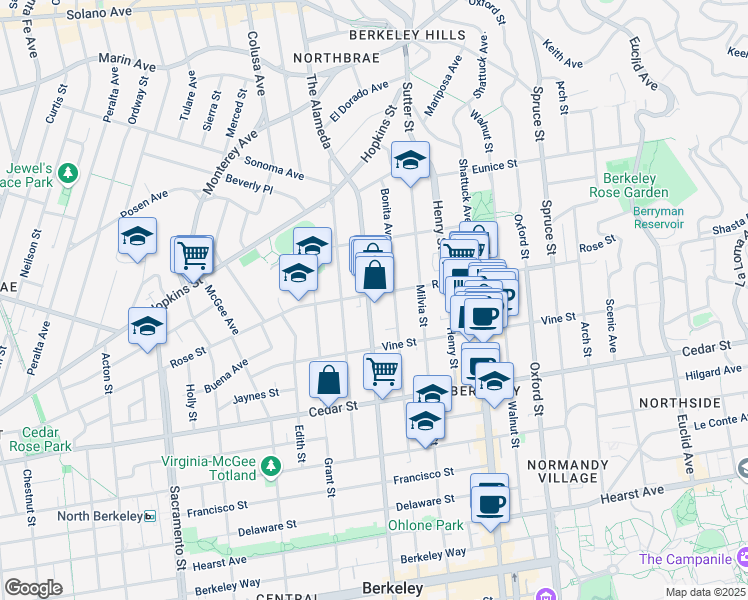 map of restaurants, bars, coffee shops, grocery stores, and more near 1415 Martin Luther King Junior Way in Berkeley