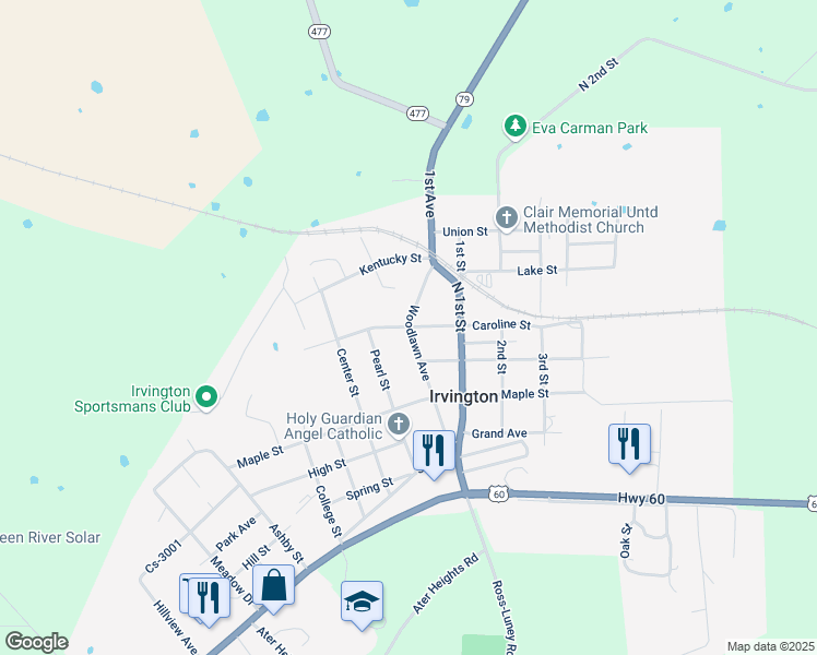 map of restaurants, bars, coffee shops, grocery stores, and more near 204 Woodlawn Street in Irvington
