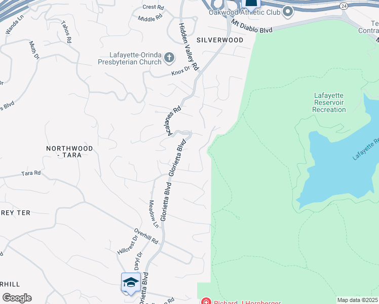 map of restaurants, bars, coffee shops, grocery stores, and more near 16 Wendy Lane in Orinda