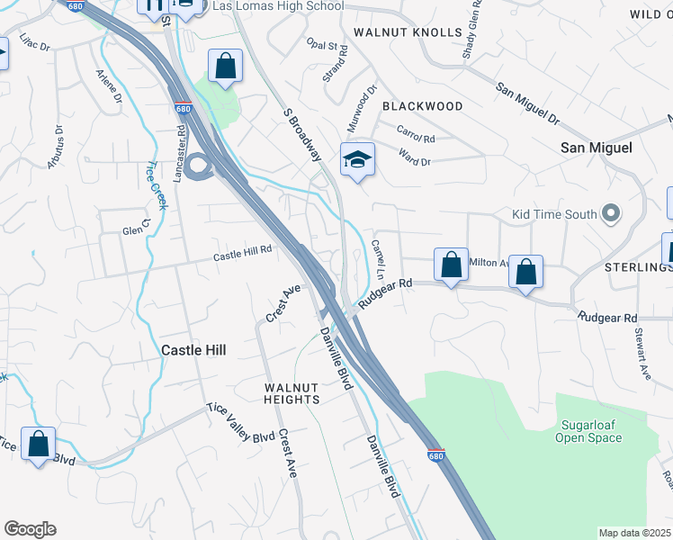 map of restaurants, bars, coffee shops, grocery stores, and more near 1300 Creekside Drive in Walnut Creek