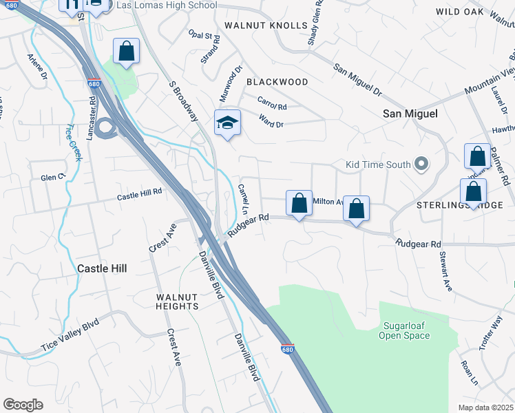 map of restaurants, bars, coffee shops, grocery stores, and more near 2085 Vanderslice Avenue in Walnut Creek