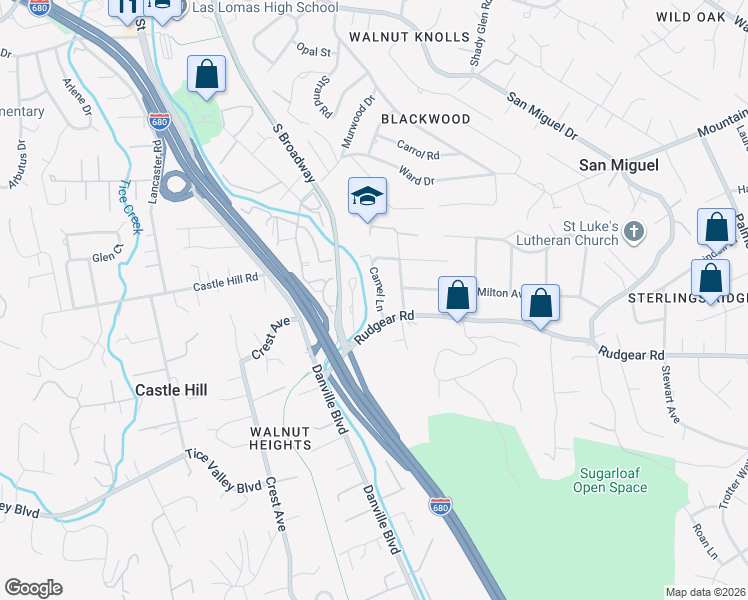 map of restaurants, bars, coffee shops, grocery stores, and more near 2089 Camel Lane in Walnut Creek