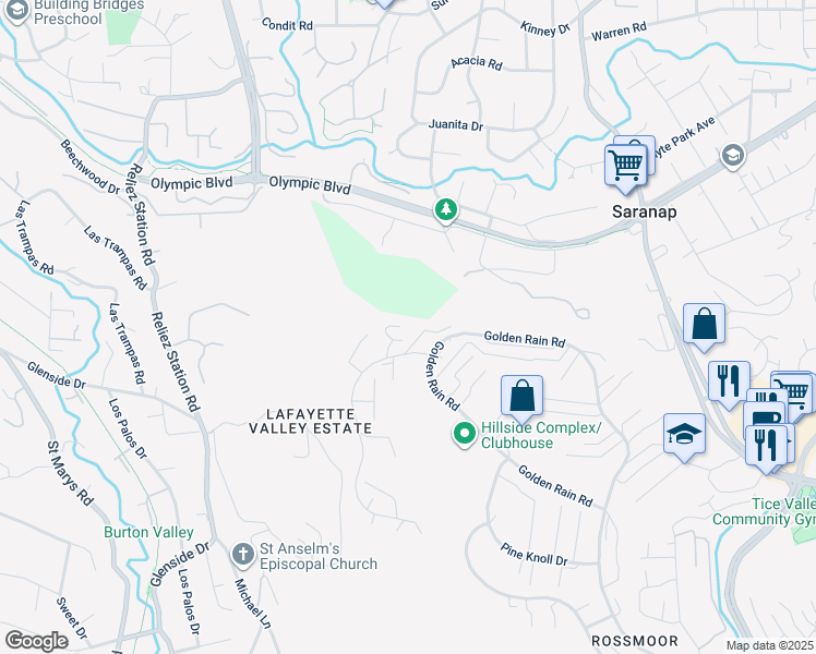 map of restaurants, bars, coffee shops, grocery stores, and more near 1256 Skycrest Drive in Walnut Creek