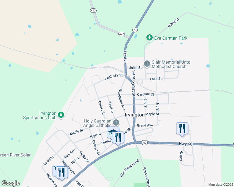 map of restaurants, bars, coffee shops, grocery stores, and more near 114-204 Woodlawn St in Irvington