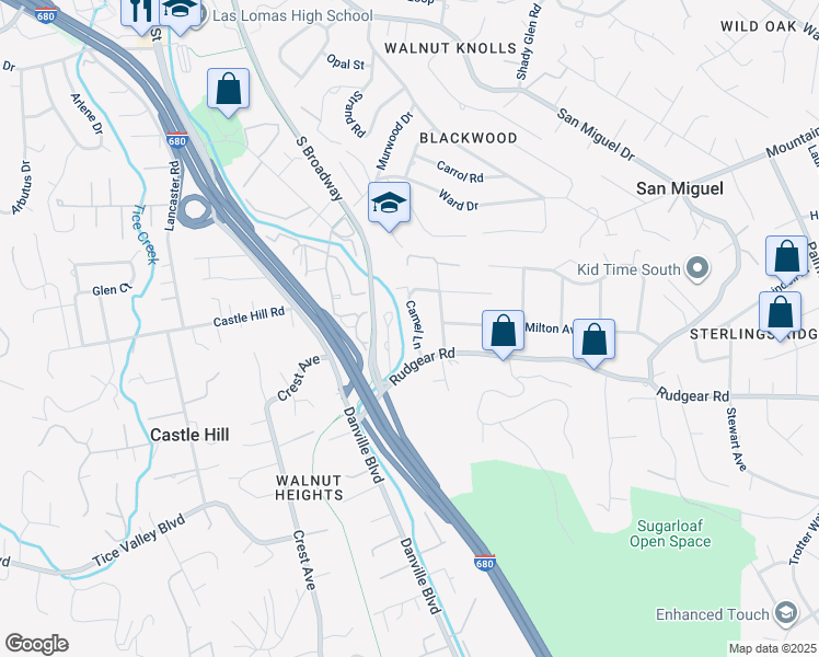 map of restaurants, bars, coffee shops, grocery stores, and more near 2089 Camel Lane in Walnut Creek