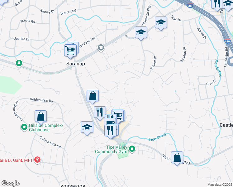 map of restaurants, bars, coffee shops, grocery stores, and more near 61 Grandview Place in Walnut Creek