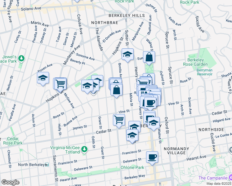map of restaurants, bars, coffee shops, grocery stores, and more near 1315 Martin Luther King Junior Way in Berkeley