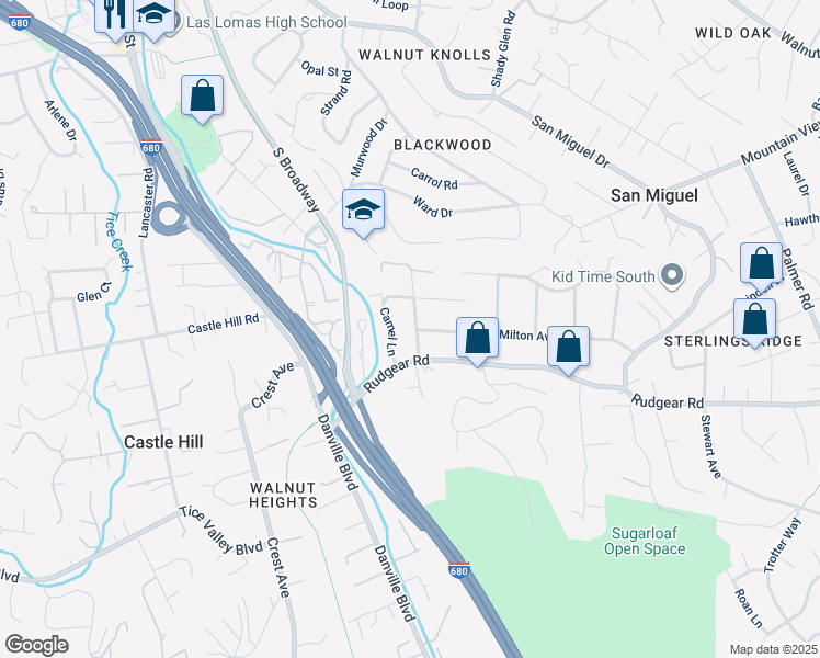 map of restaurants, bars, coffee shops, grocery stores, and more near 2061 Vanderslice Avenue in Walnut Creek