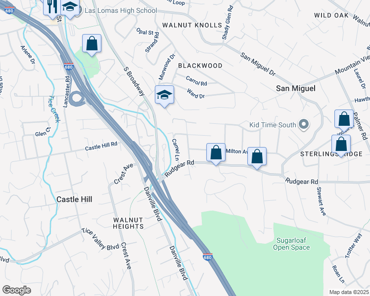map of restaurants, bars, coffee shops, grocery stores, and more near 2061 Vanderslice Avenue in Walnut Creek