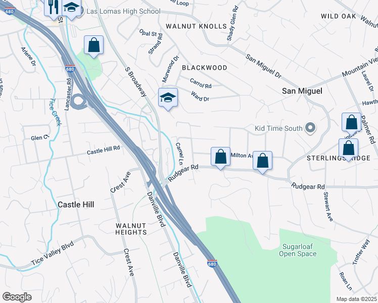 map of restaurants, bars, coffee shops, grocery stores, and more near 2057 Vanderslice Avenue in Walnut Creek