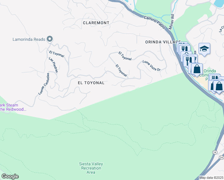map of restaurants, bars, coffee shops, grocery stores, and more near 37 La Madronal in Orinda