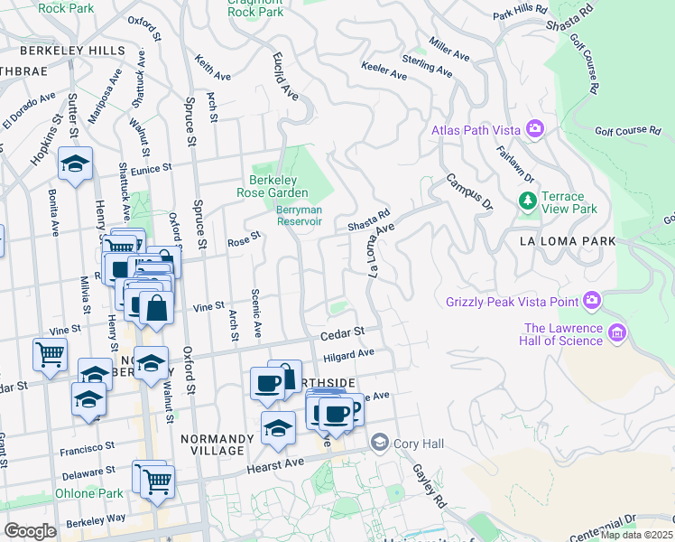 map of restaurants, bars, coffee shops, grocery stores, and more near 1439 Le Roy Avenue in Berkeley