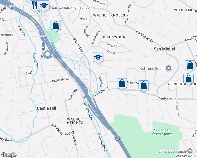 map of restaurants, bars, coffee shops, grocery stores, and more near 2066 Camel Lane in Walnut Creek