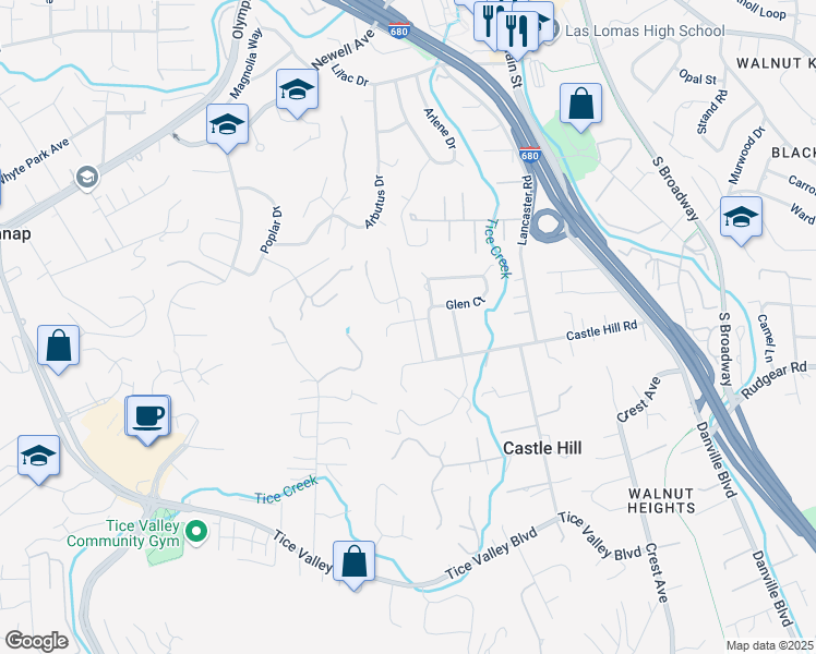 map of restaurants, bars, coffee shops, grocery stores, and more near 1850 Glen View Drive in Walnut Creek