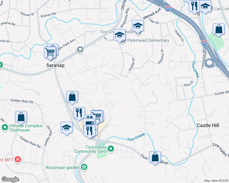 map of restaurants, bars, coffee shops, grocery stores, and more near 49 Rider Court in Walnut Creek