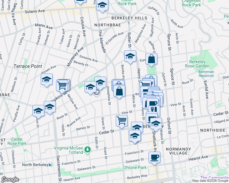 map of restaurants, bars, coffee shops, grocery stores, and more near 1315 Martin Luther King Junior Way in Berkeley