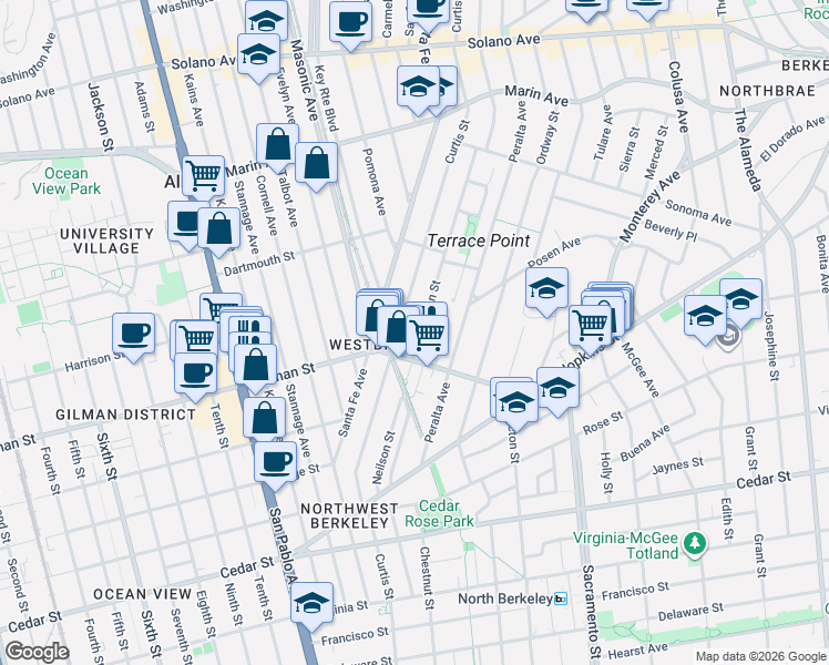 map of restaurants, bars, coffee shops, grocery stores, and more near in Albany