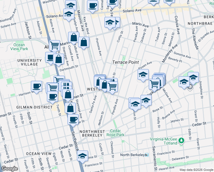 map of restaurants, bars, coffee shops, grocery stores, and more near in Albany