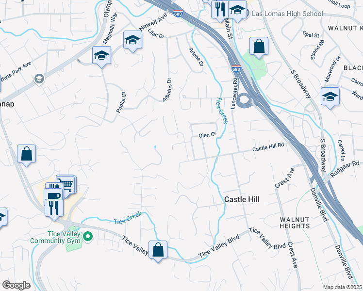 map of restaurants, bars, coffee shops, grocery stores, and more near 1850 Glen View Drive in Walnut Creek