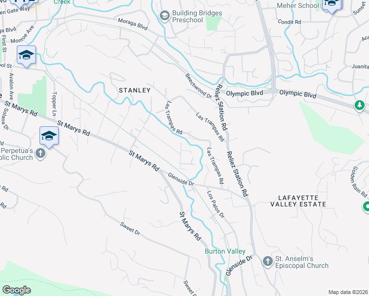 map of restaurants, bars, coffee shops, grocery stores, and more near 771 Las Trampas Road in Lafayette