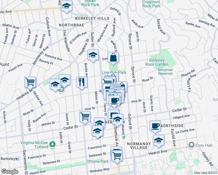 map of restaurants, bars, coffee shops, grocery stores, and more near in Berkeley
