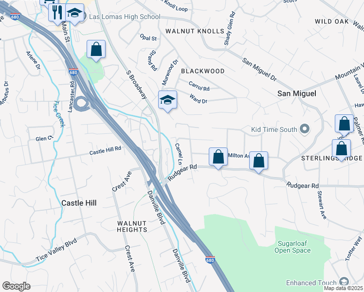 map of restaurants, bars, coffee shops, grocery stores, and more near 2066 Camel Lane in Walnut Creek