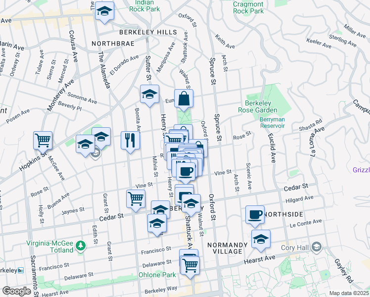 map of restaurants, bars, coffee shops, grocery stores, and more near in Berkeley