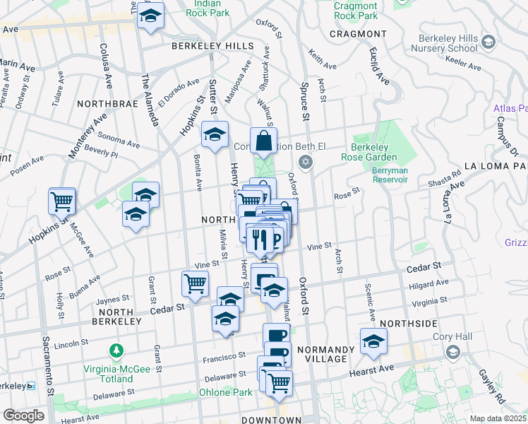 map of restaurants, bars, coffee shops, grocery stores, and more near in Berkeley