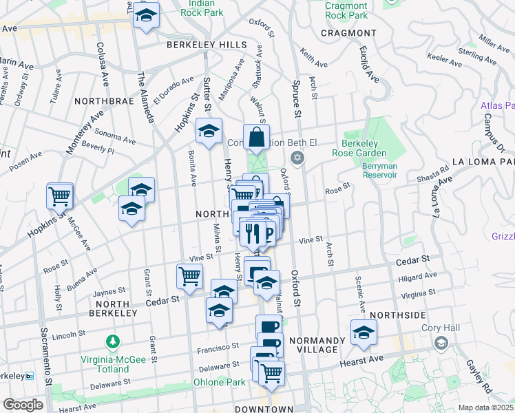 map of restaurants, bars, coffee shops, grocery stores, and more near in Berkeley
