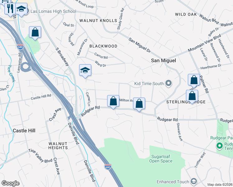 map of restaurants, bars, coffee shops, grocery stores, and more near 2081 Herron Avenue in Walnut Creek