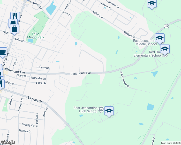 map of restaurants, bars, coffee shops, grocery stores, and more near 620 Richmond Avenue in Nicholasville