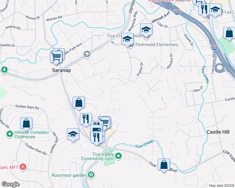 map of restaurants, bars, coffee shops, grocery stores, and more near 49 Rider Court in Walnut Creek