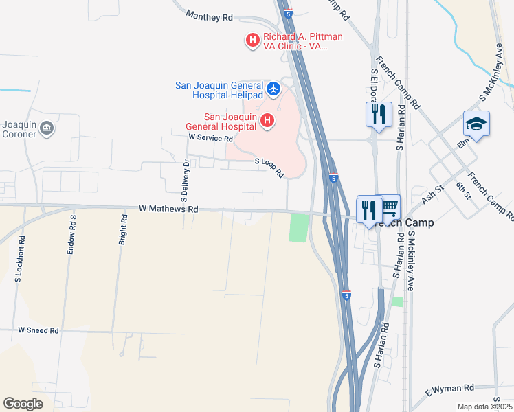 map of restaurants, bars, coffee shops, grocery stores, and more near 295 West Mathews Road in French Camp
