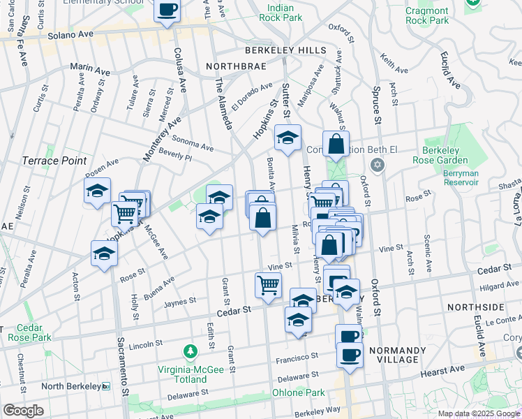 map of restaurants, bars, coffee shops, grocery stores, and more near 1315 Martin Luther King Junior Way in Berkeley