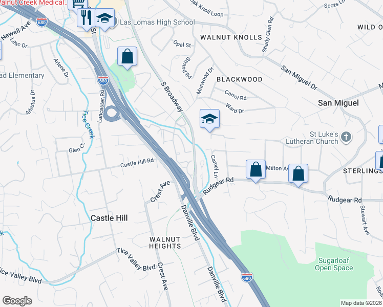 map of restaurants, bars, coffee shops, grocery stores, and more near 74 Bishop Lane in Walnut Creek
