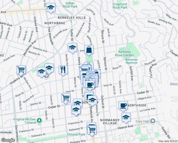 map of restaurants, bars, coffee shops, grocery stores, and more near in Berkeley
