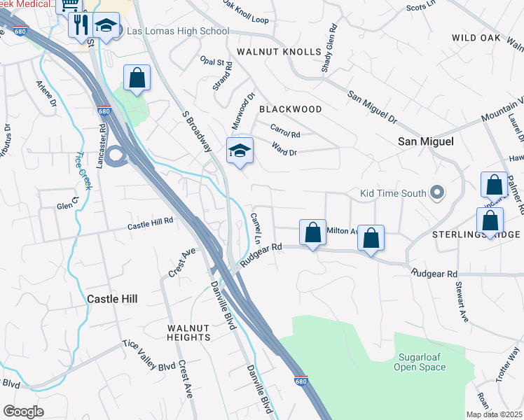 map of restaurants, bars, coffee shops, grocery stores, and more near 2060 Camel Lane in Walnut Creek