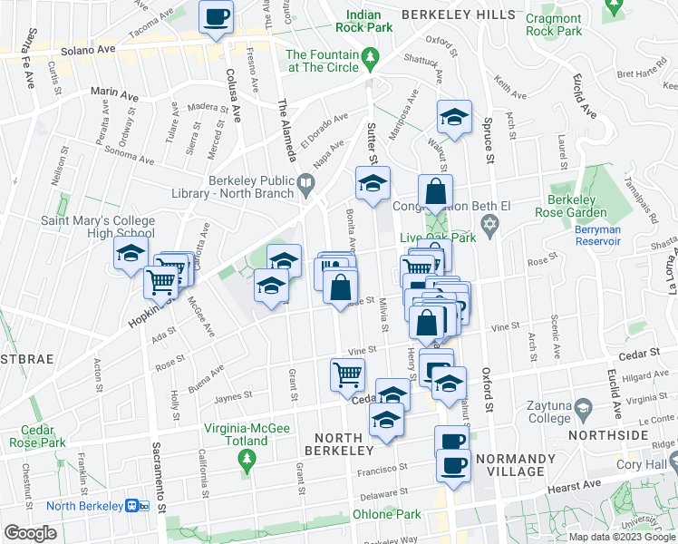 map of restaurants, bars, coffee shops, grocery stores, and more near 1315 Martin Luther King Junior Way in Berkeley