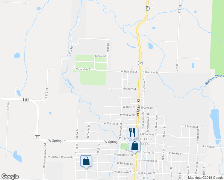 map of restaurants, bars, coffee shops, grocery stores, and more near 201 McCrary Circle in El Dorado Springs