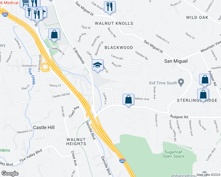 map of restaurants, bars, coffee shops, grocery stores, and more near 2051 Vanderslice Avenue in Walnut Creek