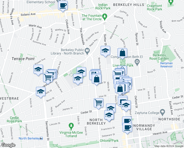 map of restaurants, bars, coffee shops, grocery stores, and more near 1315 Martin Luther King Junior Way in Berkeley