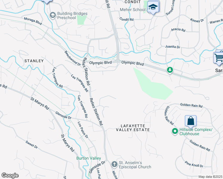 map of restaurants, bars, coffee shops, grocery stores, and more near 18 Diablo Oaks Way in Lafayette