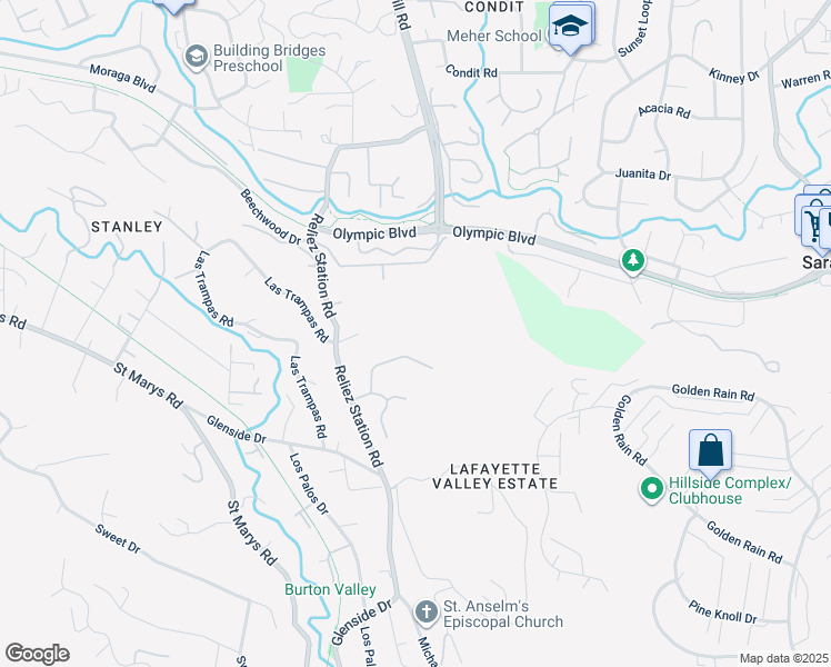 map of restaurants, bars, coffee shops, grocery stores, and more near 18 Diablo Oaks Way in Lafayette