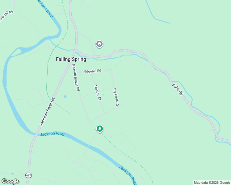 map of restaurants, bars, coffee shops, grocery stores, and more near Big Cedar Drive in Alleghany County