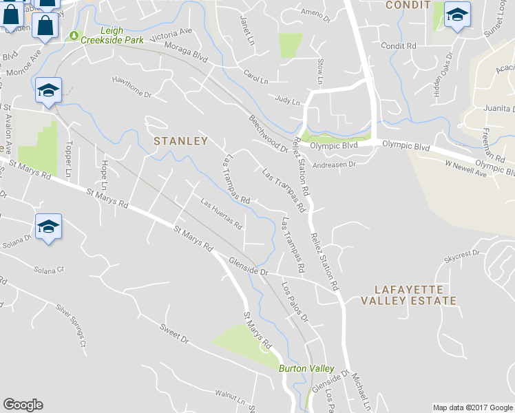 map of restaurants, bars, coffee shops, grocery stores, and more near 771 Las Trampas Road in Lafayette