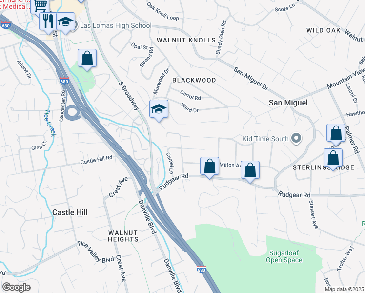 map of restaurants, bars, coffee shops, grocery stores, and more near 2051 Vanderslice Avenue in Walnut Creek