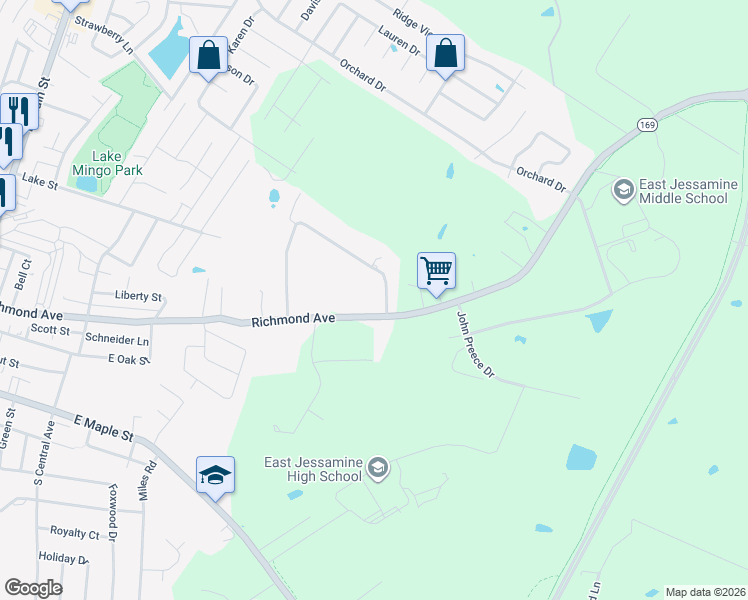 map of restaurants, bars, coffee shops, grocery stores, and more near 644 Richmond Avenue in Nicholasville
