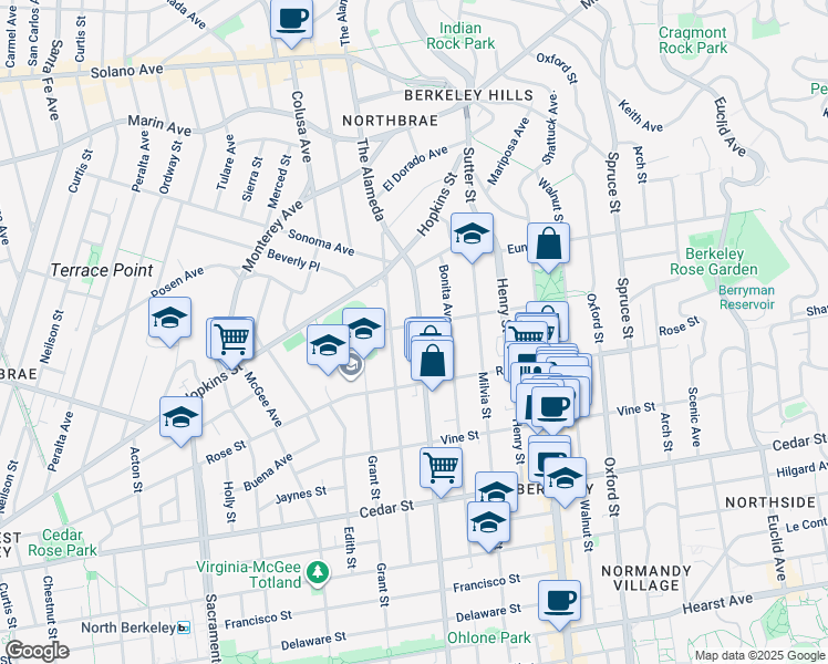 map of restaurants, bars, coffee shops, grocery stores, and more near 1315 Martin Luther King Junior Way in Berkeley