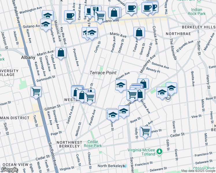 map of restaurants, bars, coffee shops, grocery stores, and more near 1498 Posen Avenue in Albany