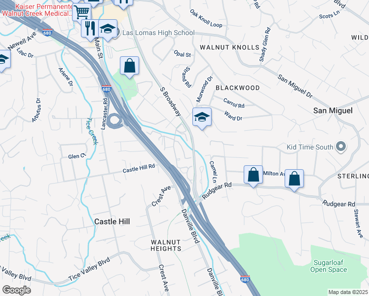 map of restaurants, bars, coffee shops, grocery stores, and more near in Walnut Creek